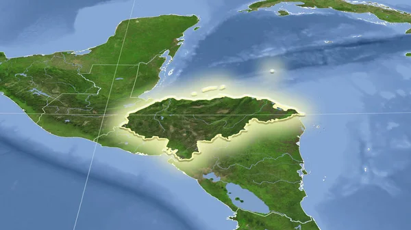 Honduras Környéke Távoli Ferde Perspektíva Forma Ragyogott Műholdas Képek — Stock Fotó