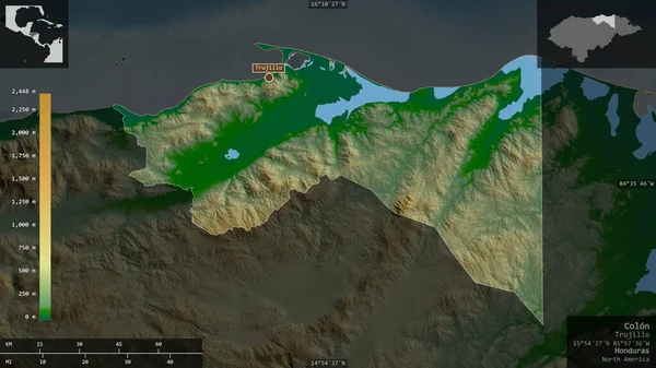 Κολόν Τμήμα Ονδούρας Χρωματιστά Δεδομένα Σκίασης Λίμνες Και Ποτάμια Σχήμα — Φωτογραφία Αρχείου