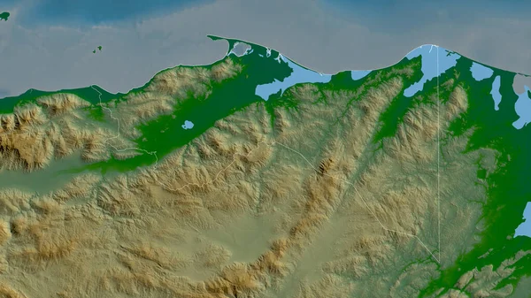 洪都拉斯省 湖泊和河流的彩色阴影数据 形状与它的国家相对应 3D渲染 — 图库照片