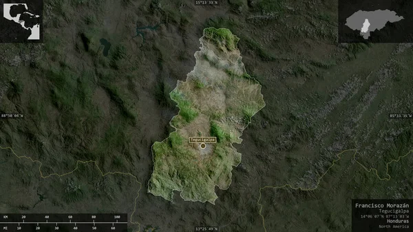Francisco Morazan Department Honduras Satellite Imagery Shape Presented Its Country — Stock Photo, Image