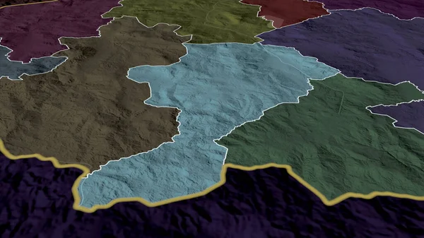 Intibuca - department of Honduras zoomed and highlighted. Colored and bumped map of the administrative division. 3D rendering