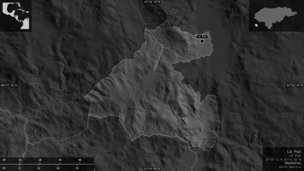 Paz Departamento Honduras Mapa Escala Grises Con Lagos Ríos Forma — Foto de Stock