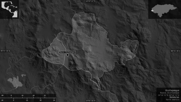 Ocotepeque Departamento Honduras Mapa Escala Grises Con Lagos Ríos Forma — Foto de Stock