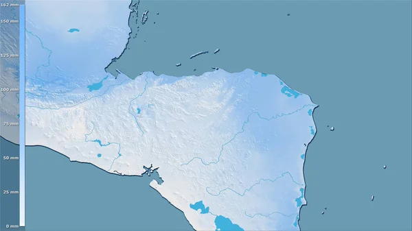 洪都拉斯地区最干旱月份的立体图投影降水 光栅层的原始成分 — 图库照片
