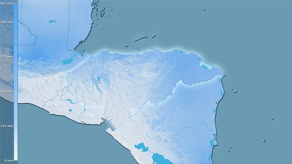 洪都拉斯地区内最干燥的地区在立体投影中的降水 明亮轮廓的栅格层的原始成分 — 图库照片