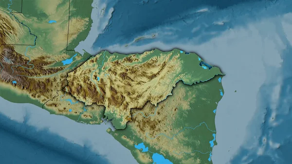 地形図上のホンジュラス地域は 立体投影 暗い輝線の輪郭を持つラスター層の生の構成 に位置しています — ストック写真