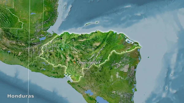 Honduras Gebiet Auf Der Satelliten Karte Der Stereographischen Projektion Hauptkomposition — Stockfoto