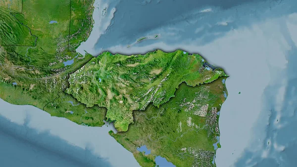 卫星C地图上的洪都拉斯地区立体投影 具有暗发光轮廓的栅格层的原始组成 — 图库照片