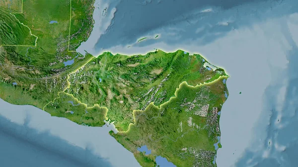 卫星C地图上的洪都拉斯地区立体投影 具有发光轮廓的栅格层的原始成分 — 图库照片