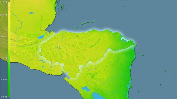 Mean Diurnal Temperature Variation Honduras Area Stereographic Projection Legend Raw — Stock Photo, Image