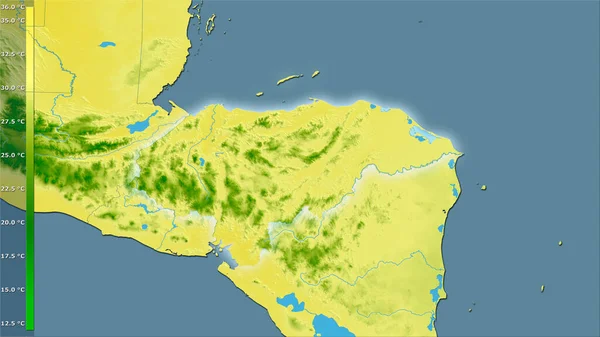 Максимальная Температура Самого Теплого Месяца Районе Гондураса Стереографической Проекции Легендой — стоковое фото