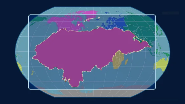 Honduras Való Ráközelítés Perspektívákkal Kavrayskiy Projekció Globális Térképével Szemben Alakzat — Stock Fotó