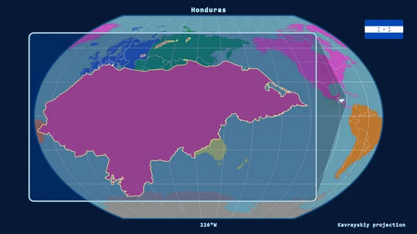 Увеличен Ввиду Контура Гондураса Перспективными Линиями Против Глобальной Карты Каврайской — стоковое фото