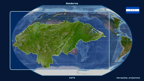 Zoomed View Honduras Outline Perspective Lines Global Map Kavrayskiy Projection — Stock Photo, Image