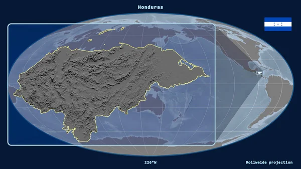 Zoomed View Honduras Outline Perspective Lines Global Map Mollweide Projection — Stock Photo, Image