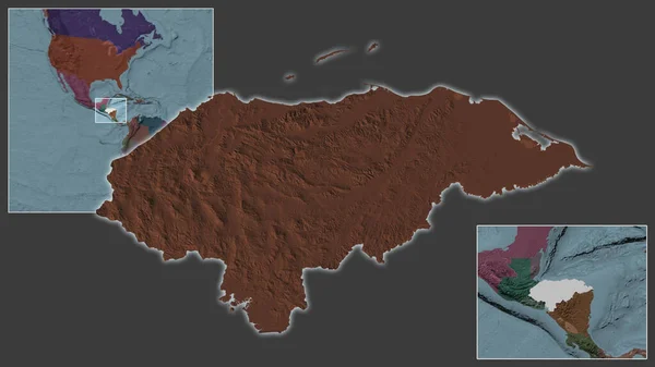 Крупный План Гондураса Расположение Регионе Центре Крупномасштабной Карты Мира Цветная — стоковое фото