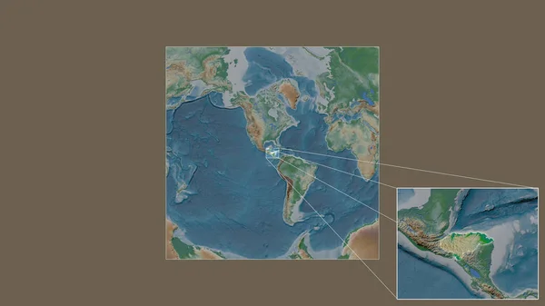 Расширенная Увеличенная Территория Гондураса Извлеченная Крупномасштабной Карты Мира Ведущими Линиями — стоковое фото