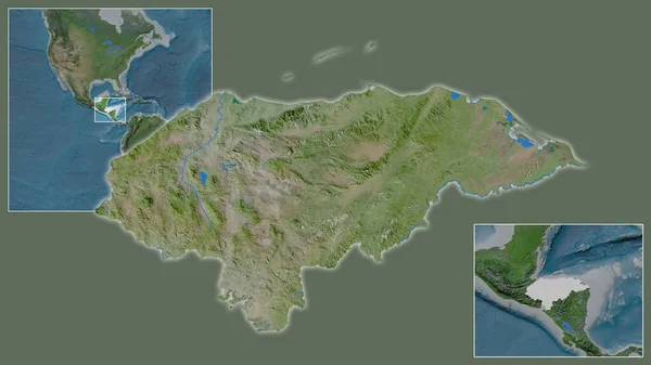 Крупный План Гондураса Расположение Регионе Центре Крупномасштабной Карты Мира Спутниковые — стоковое фото