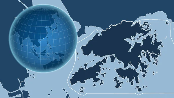 与缩放地图及其轮廓相对照的国家形状的球体 只形状 海洋面具 — 图库照片