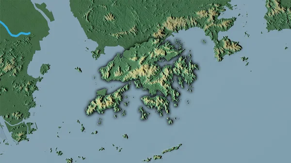 Hong Kong Area Topographic Relief Map Stereographic Projection Raw Composition — Stock Photo, Image