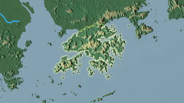 Hong Kong Area Topographic Relief Map Stereographic Projection Raw Composition — Stock Photo, Image
