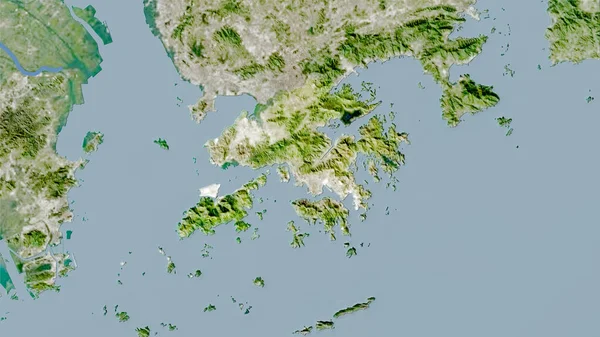 衛星上の香港エリア立体投影の地図 ラスター層の生の組成 — ストック写真