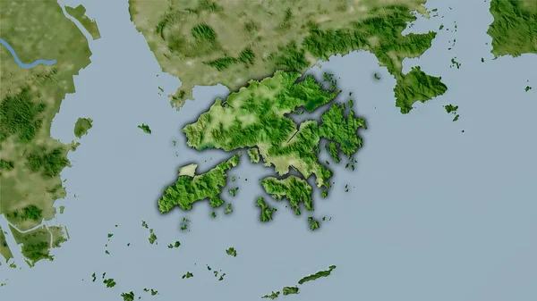 Stereografik Projeksiyondaki Uydusu Üzerinde Hong Kong Bölgesi Koyu Parlak Çizgili — Stok fotoğraf