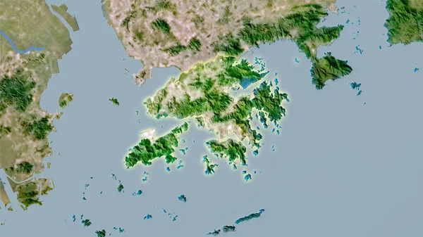 Hong Kong area on the satellite C map in the stereographic projection - raw composition of raster layers with light glowing outline