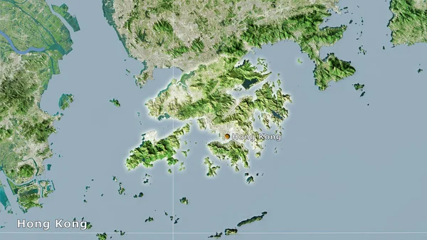 Hongkong Gebied Satelliet Kaart Stereografische Projectie Belangrijkste Compositie — Stockfoto