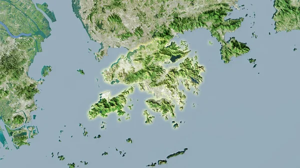 Περιοχή Χονγκ Κονγκ Στον Δορυφορικό Χάρτη Στην Στερεογραφική Προβολή Ακατέργαστη — Φωτογραφία Αρχείου