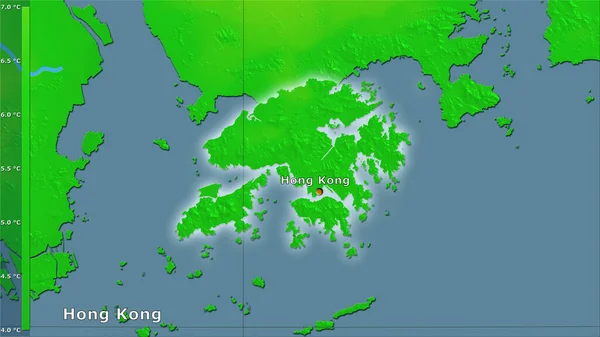 Genomsnittlig Dygnstemperaturvariation Inom Hongkongområdet Den Stereografiska Projektionen Med Legend Huvudsammansättning — Stockfoto