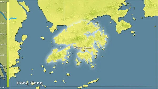 Efsanevi Stereografik Projeksiyonda Hong Kong Bölgesinin Sıcak Çeyreğinin Ortalama Sıcaklığı — Stok fotoğraf