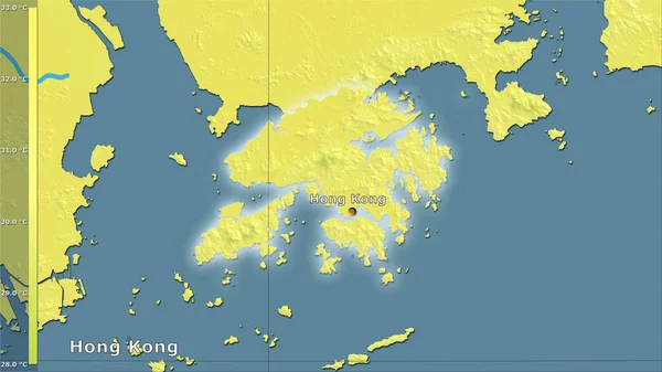 香港地区内立体投影及图例中最温暖月份的最高气温 主要成份 — 图库照片