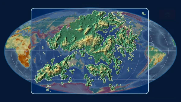 Zoomad Hongkong Skissera Med Perspektiv Linjer Mot Global Karta Mollweide — Stockfoto