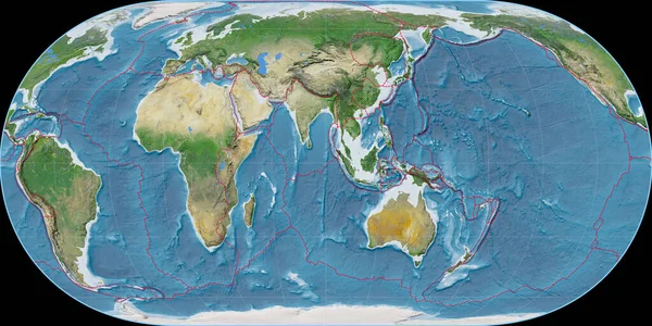 World Map Hufnagel Projection Centered East Longitude Satellite Imagery Composite — Stock Photo, Image