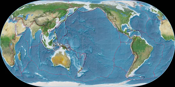 Mapa Del Mundo Proyección Hufnagel Centrado 170 Longitud Oeste Imágenes — Foto de Stock