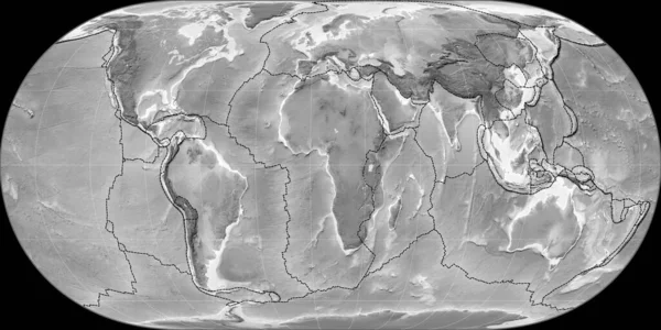 Карта Мира Проекции Хафнагеля Сосредоточена Восточной Долготе Карта Высоты Оттенках — стоковое фото