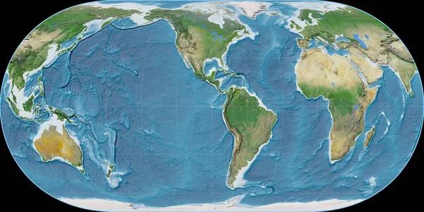 Mappa Del Mondo Nella Proiezione Hufnagel Centrata Sulla Longitudine West — Foto Stock