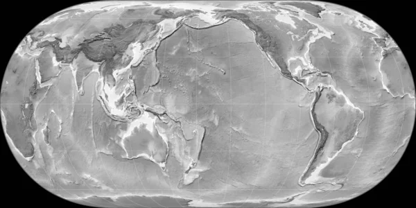 Карта Мира Проекции Хафнагеля Сосредоточена 170 Западной Долготе Карта Возвышенности — стоковое фото
