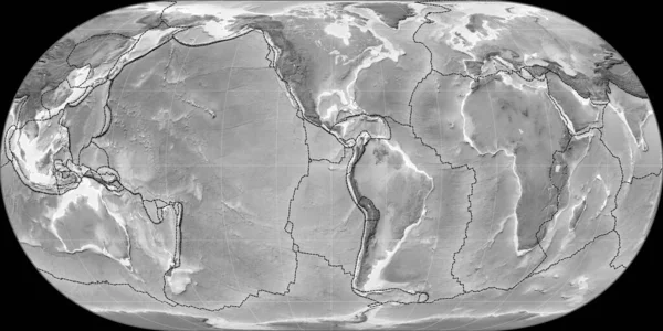 World Map Hufnagel Projection Centered West Longitude Grayscale Elevation Map — Stock Photo, Image