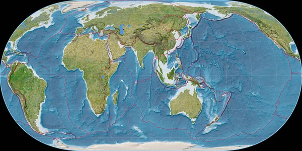 Mapa Świata Projekcji Hufnagel Skupiona Wschodniej Długości Geograficznej Obrazy Satelitarne — Zdjęcie stockowe