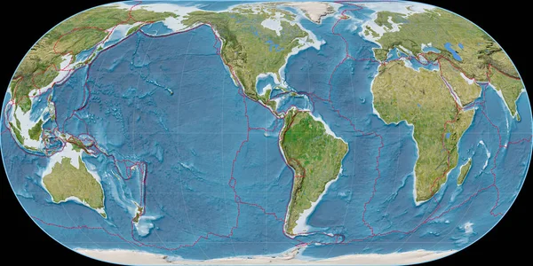 Světová Mapa Hufnagelově Projekci Soustředila Západní Délky Satelitní Snímky Kompozit — Stock fotografie