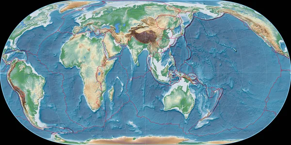 Mapa Mundo Projeção Hufnagel Centrado Longitude Leste Sombreador Colorido Mapa — Fotografia de Stock