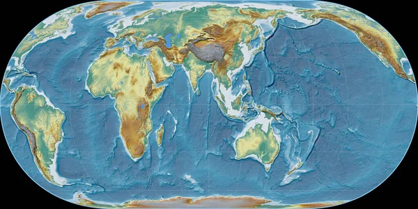 Mapa Świata Projekcji Hufnagel Skupiona Wschodniej Długości Geograficznej Topograficzna Mapa — Zdjęcie stockowe