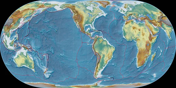 Mapa Mundo Projeção Hufnagel Centrado Longitude Oeste Mapa Relevo Topográfico — Fotografia de Stock