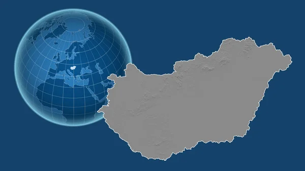 Hongarije Globe Met Vorm Van Het Land Tegen Gezoomde Kaart — Stockfoto