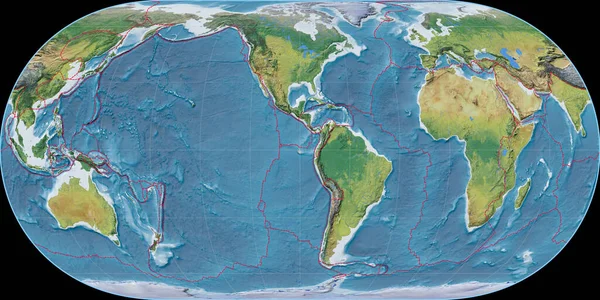 Mapa Del Mundo Proyección Hufnagel Centrado Longitud Oeste Características Principales — Foto de Stock