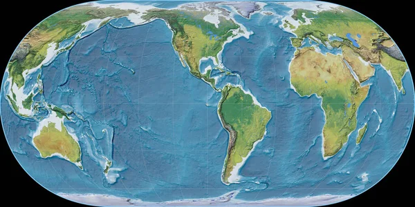 Světová Mapa Hufnagelově Projekci Soustředila Západní Délky Hlavní Fyziografické Krajinné — Stock fotografie