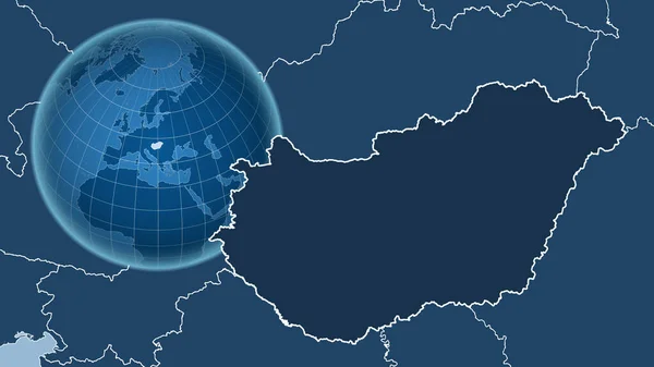 Ungheria Globo Con Forma Del Paese Contro Mappa Ingrandita Con — Foto Stock