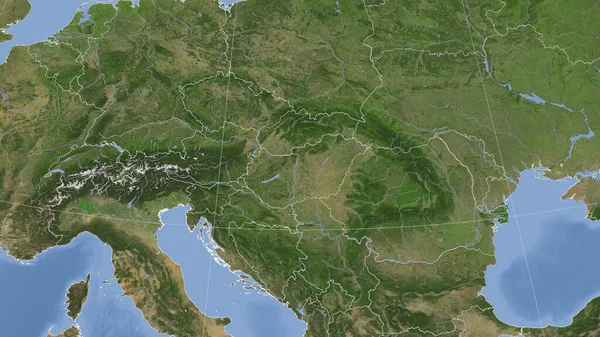 Hungary Its Neighborhood Distant Oblique Perspective Outline Satellite Imagery — Stock Photo, Image